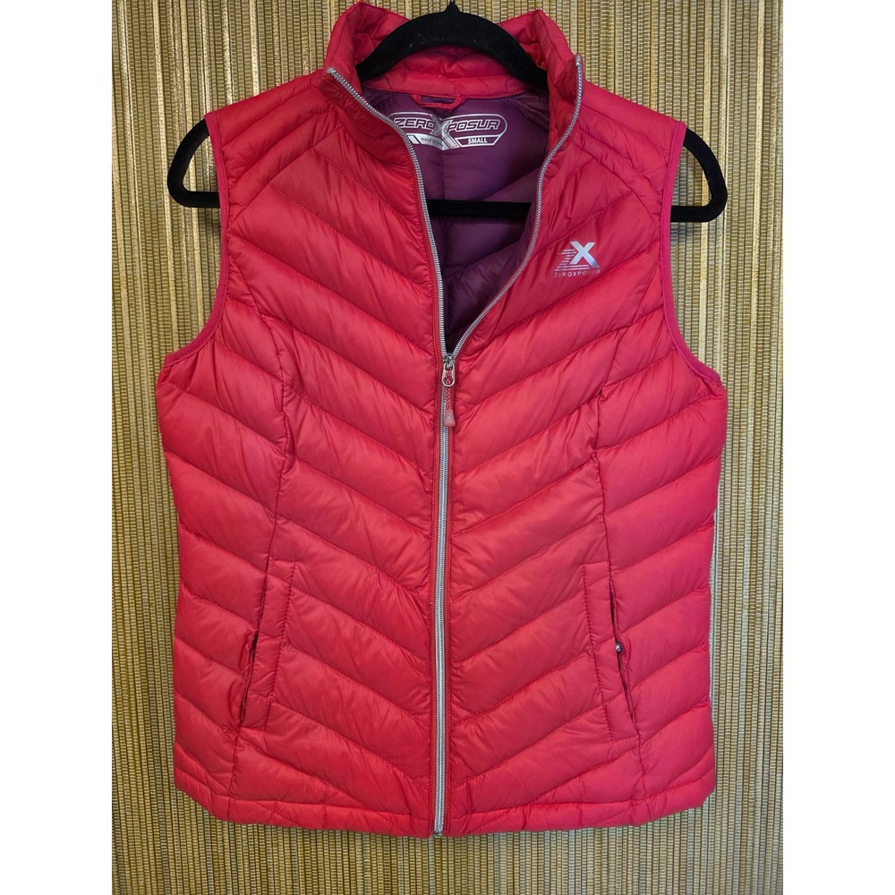 ZeroXposur Womens Red Puffer Vest Down Fill Chevron Quilted Small Lightweight
